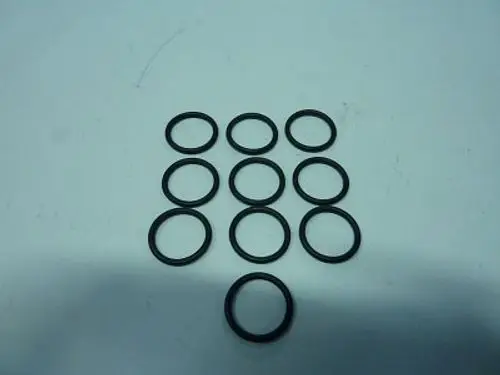 Zehn schwarze O-Ringe in einer abgestellten Anordnung auf einem weißen Hintergrund, geeignet für verschiedene Anwendungen, möglicherweise von der Marke Remeha.